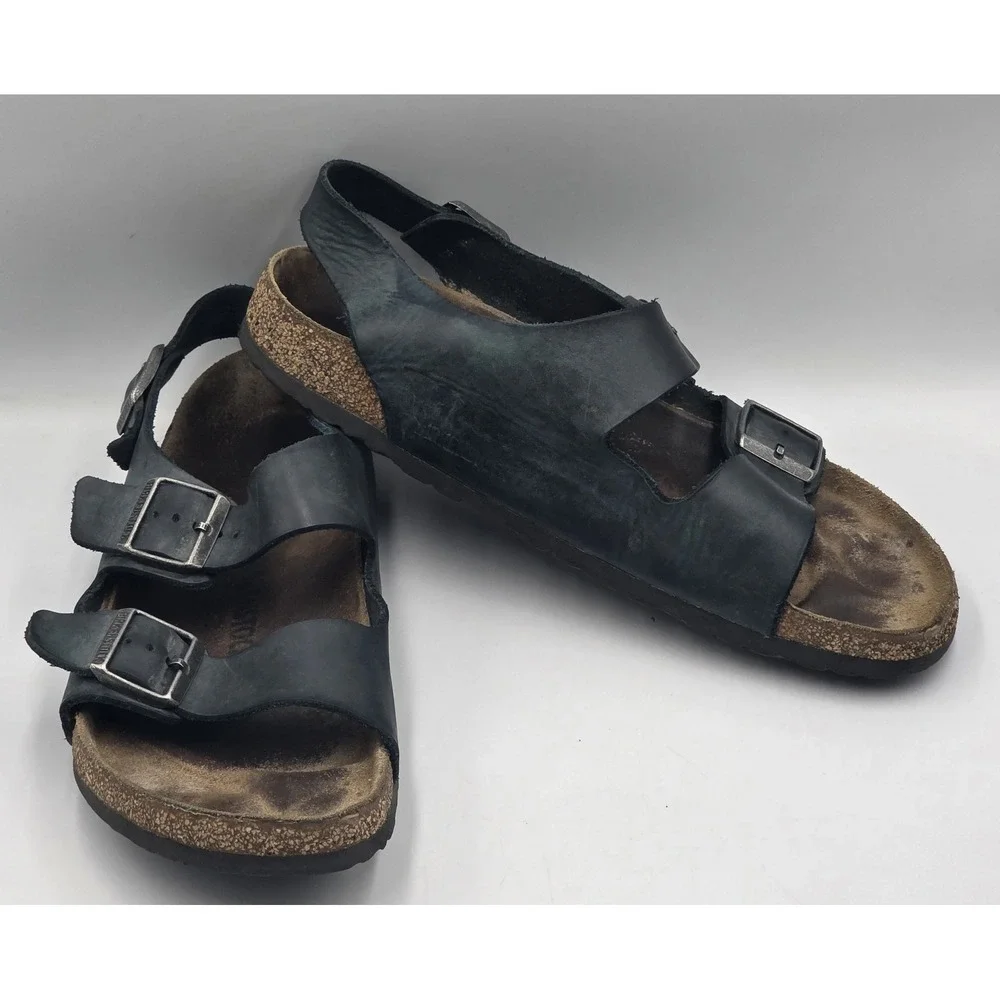 Birkenstock Milano Black Oiled Leather Sandals Men's EU 46 US 13 Adjustable